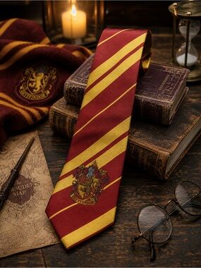 Harry Potter Gryffindor House Crest Tie Red Gold Striped Wizarding World OS
